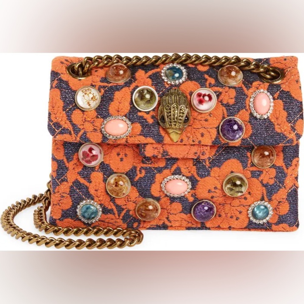 Kurt Geiger London Mini Kensington Orange Multicolor Brocade Crossbody Bag - Picture 2 of 11